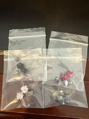 Pink and Gray Flower Stud Earrings - Pack of Assorted Colors